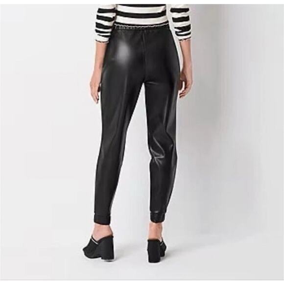 NWT Juicy Couture Faux Leather Black Joggers Elastic Waist Large Sporty Casual - Picture 2 of 12